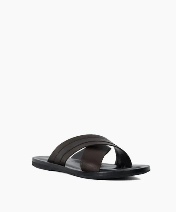 Dune London Casual Sandals Men Frankos Brown Leather Cross Over Strap Sandals Brown