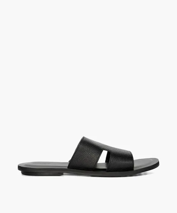 Dune London Casual Sandals Men Initially Black Flat Leather Sandals Black