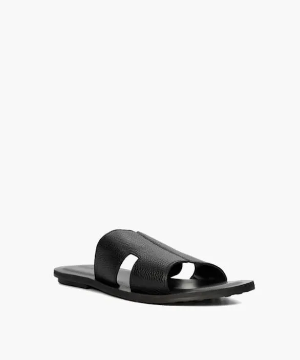 Dune London Casual Sandals Men Initially Black Flat Leather Sandals Black