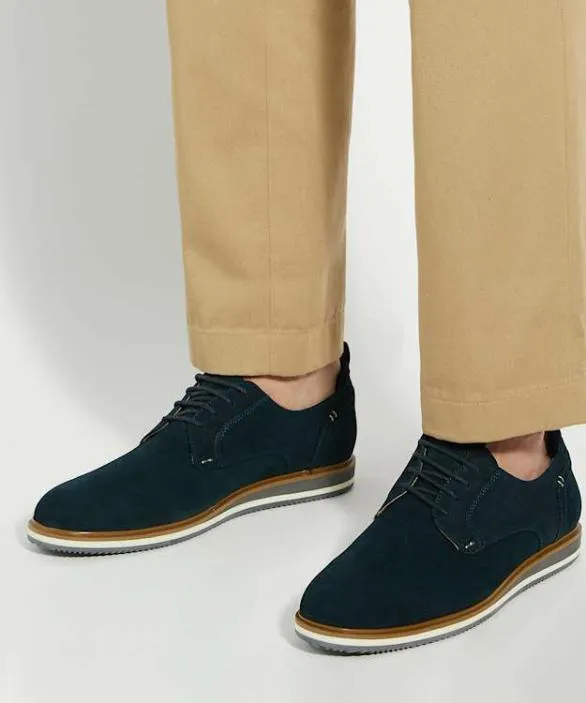Dune London Casual Shoes Men Bucatini Navy Wedge Sole Lace Up Shoes Blue