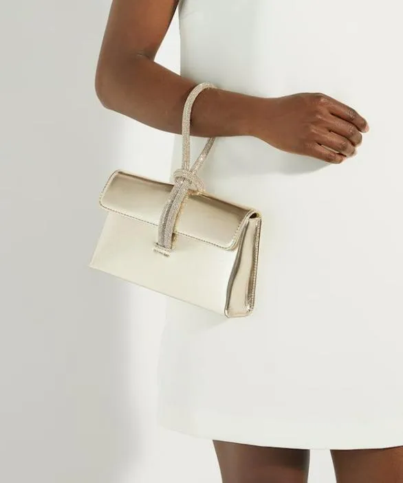 Dune London Clutch Bags Women Brynie Gold DiamanteLoopHandle Grab Bag Metallic Synthetic