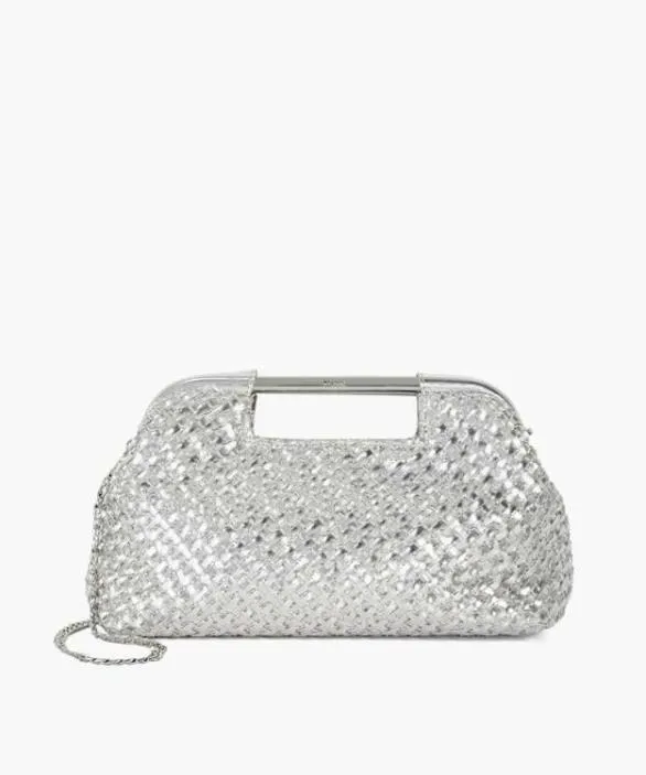 Dune London Clutch Bags Women Expression Silver Woven Grab Bag With Chain Handle Metallic
