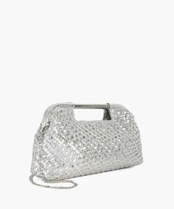 Dune London Clutch Bags Women Expression Silver Woven Grab Bag With Chain Handle Metallic