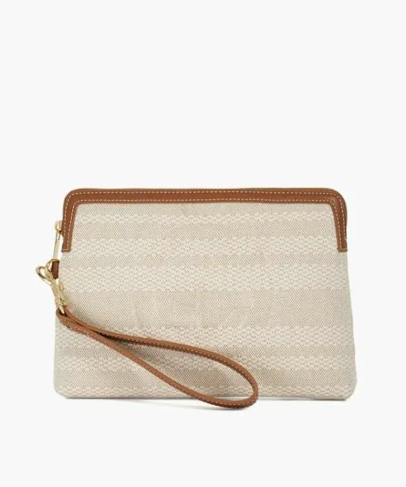 Dune London Clutch Bags Women Slay Natural Canvas Zip Up Wristlet Pouch Neutral