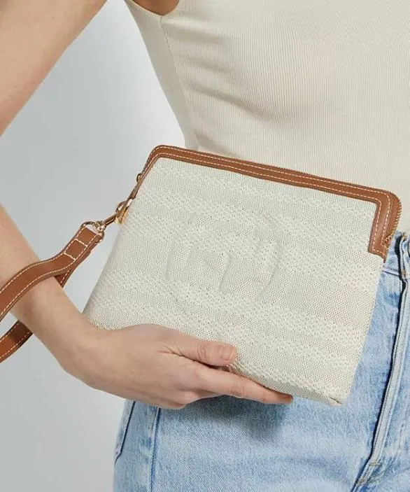 Dune London Clutch Bags Women Slay Natural Canvas Zip Up Wristlet Pouch Neutral