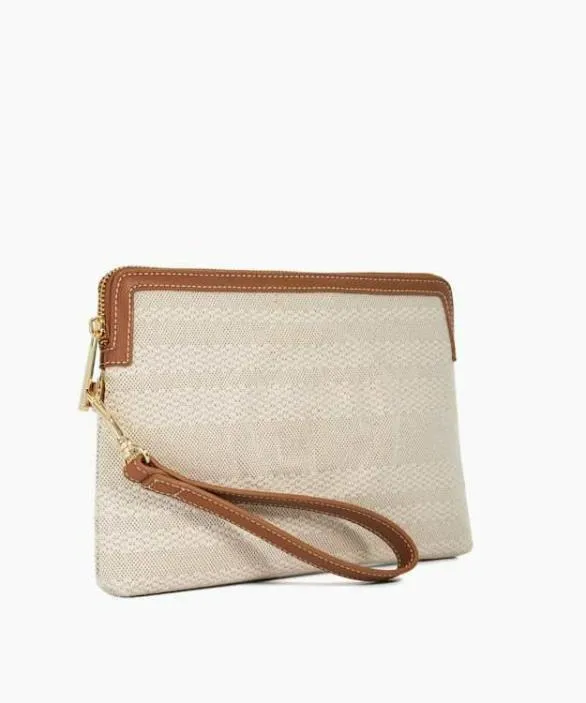 Dune London Clutch Bags Women Slay Natural Canvas Zip Up Wristlet Pouch Neutral