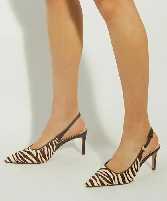 Dune London Court Shoes Women Closed Zebra Mesh Detail Pointed Toe Slingback Heels Blackwhite