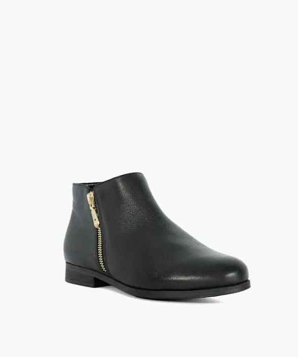 Dune London Flat Boots Women Pandias Black Wide Fit Low Heel Leather Boots Black