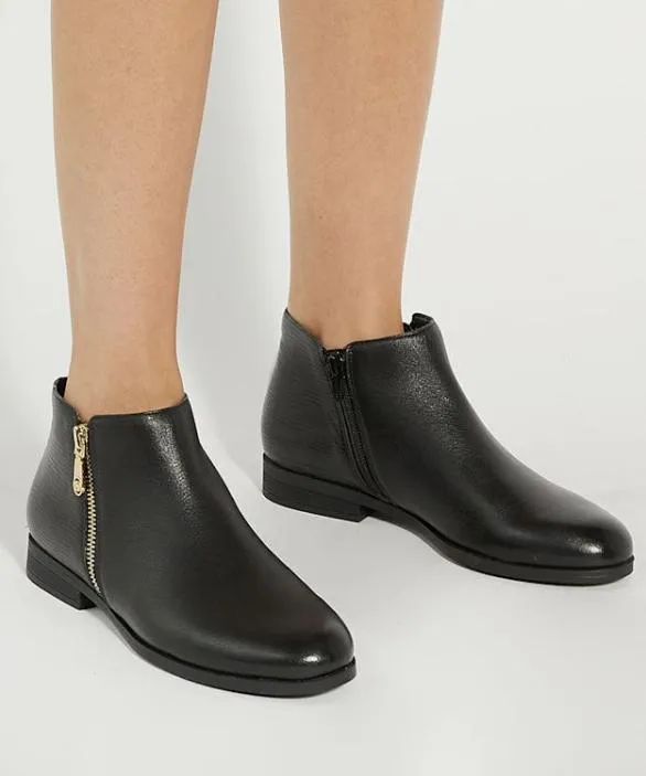 Dune London Flat Boots Women Pandias Black Wide Fit Low Heel Leather Boots Black