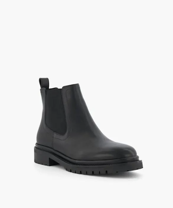 Dune London Flat Boots Women Perceive Black Leather Chelsea Boots Black Leather
