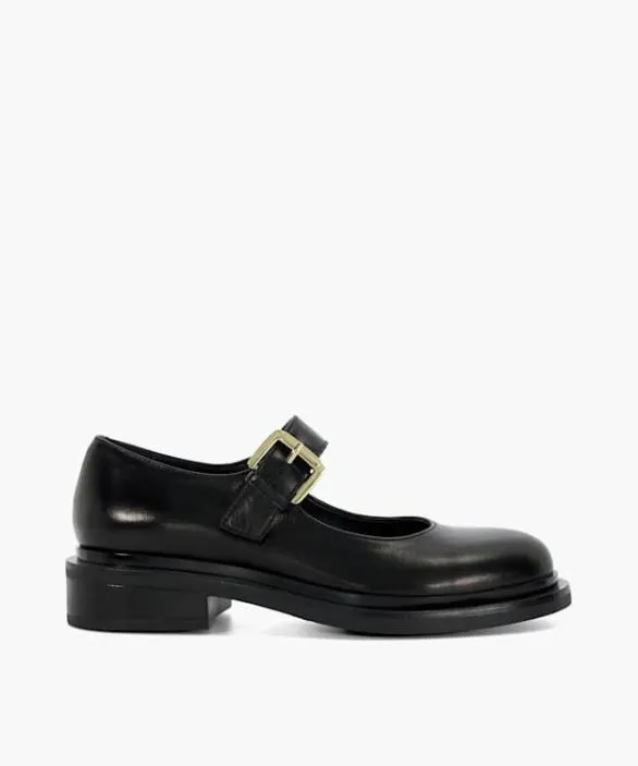 Dune London Flat Shoes Women Huckle Black Leather Low Heel Mary Janes Black