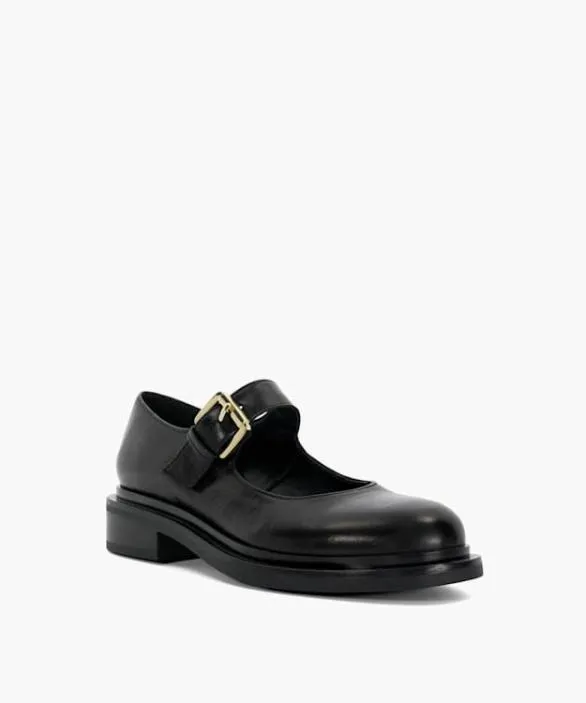 Dune London Flat Shoes Women Huckle Black Leather Low Heel Mary Janes Black