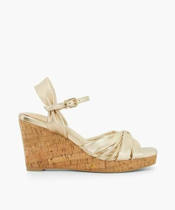 Dune London Gold Sandals Women Kander Gold Cork Wedge Heel Sandals Metallic