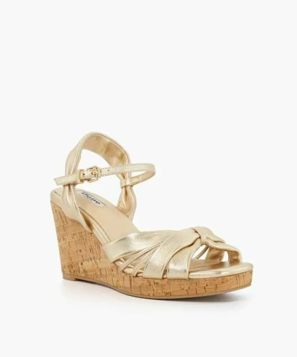 Dune London Gold Sandals Women Kander Gold Cork Wedge Heel Sandals Metallic