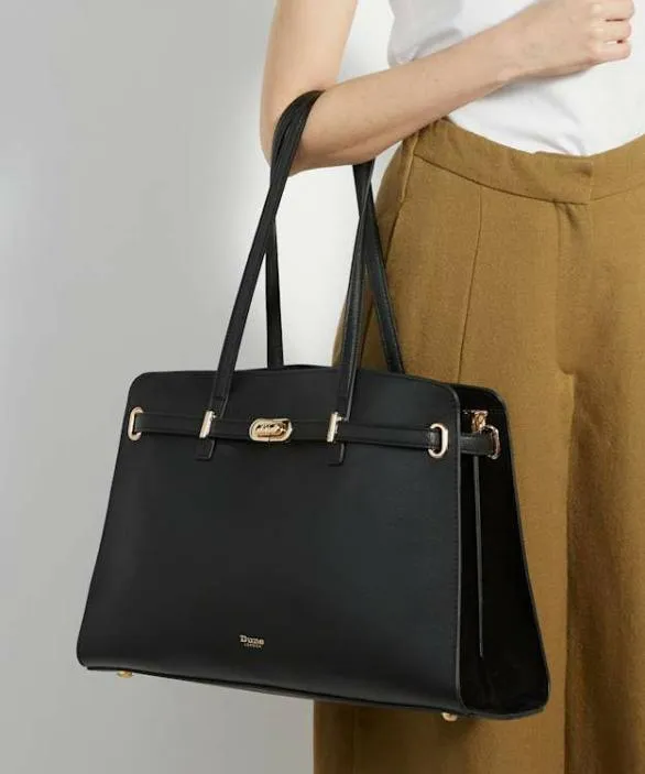 Dune London Leather Bags Women Define Black Long Handle Leather Shoulder Bag Black Leather