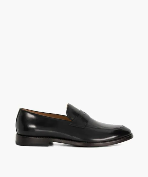 Dune London Leather Sole Shoes Men Surrey Black Leather Penny Loafers Black