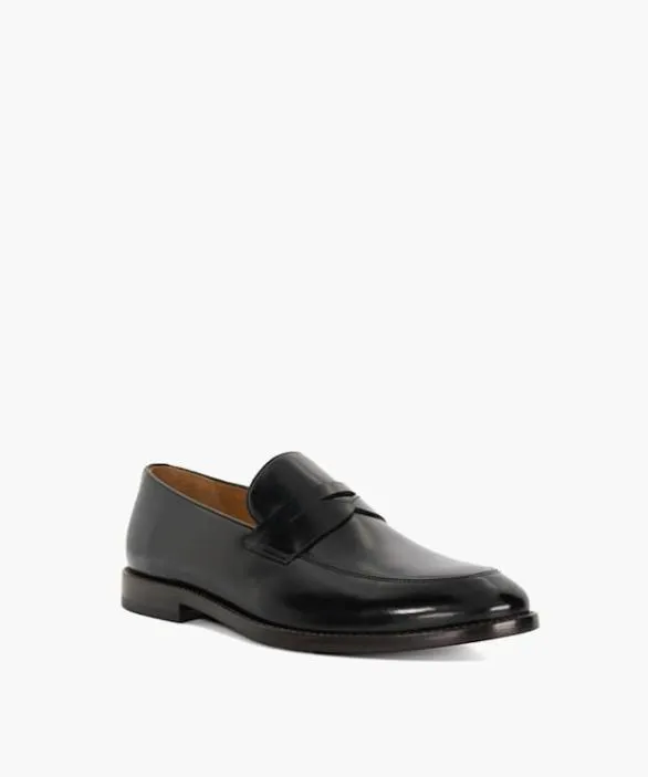 Dune London Leather Sole Shoes Men Surrey Black Leather Penny Loafers Black