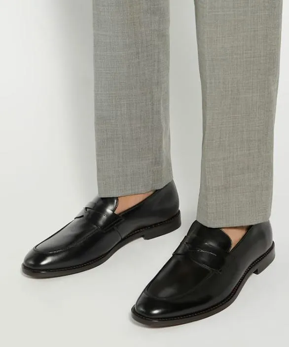 Dune London Leather Sole Shoes Men Surrey Black Leather Penny Loafers Black