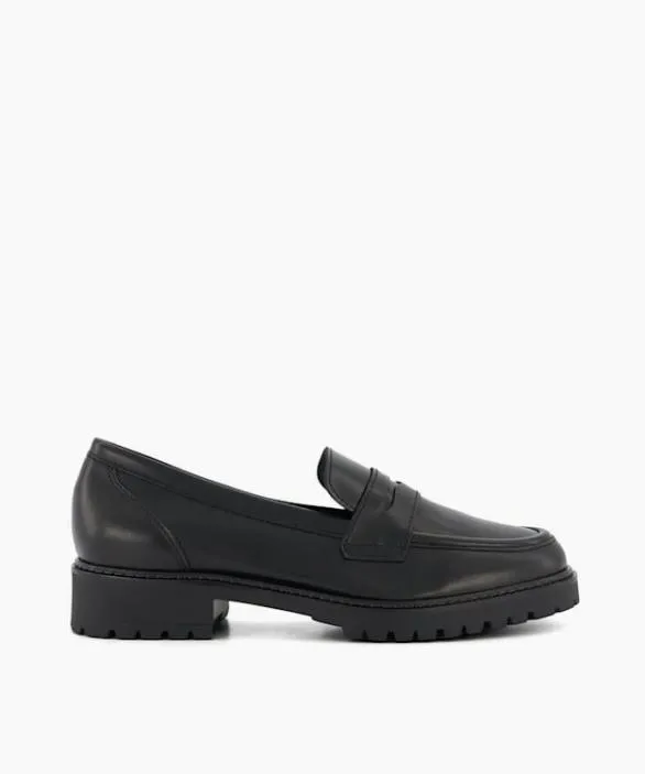 Dune London Loafers Women Gild Black CleatedSole Leather PennyTrim Loafers Black Dune London Loafers Women Gild Black CleatedSole Leather PennyTrim Loafers Black