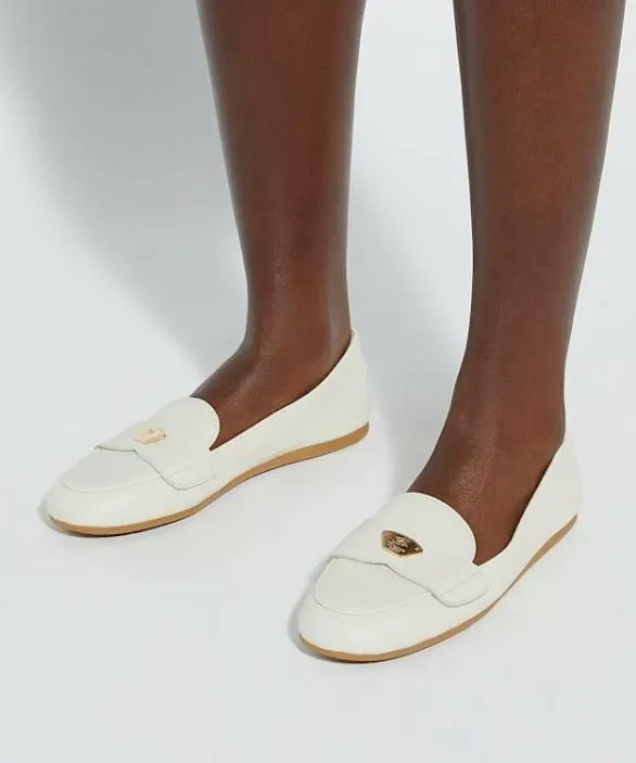 Dune London Loafers Women Gina White Logo Plate Moccasin White
