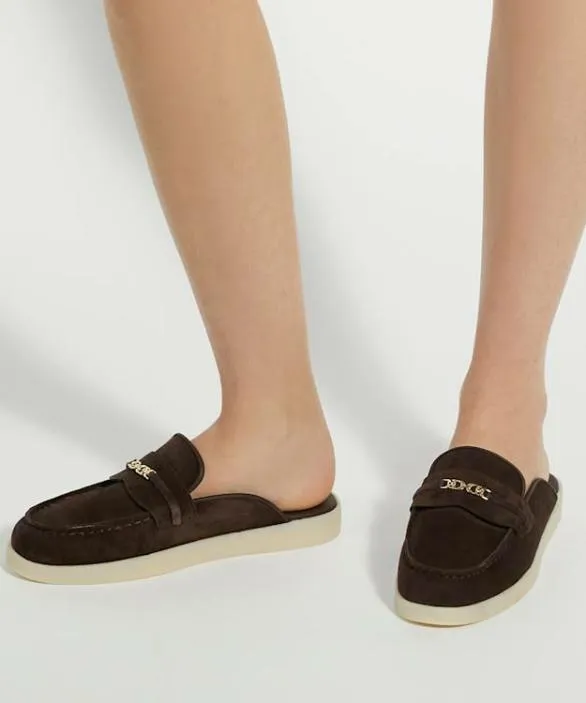 Dune London Loafers Women Gracious Brown Suede Backless Snaffle Trim Casual Loafers Brown