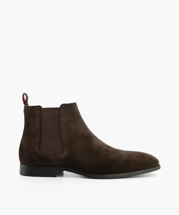 Dune London Smart Boots Men Mantle Dark Brown AlmondToe Chelsea Boots Brown