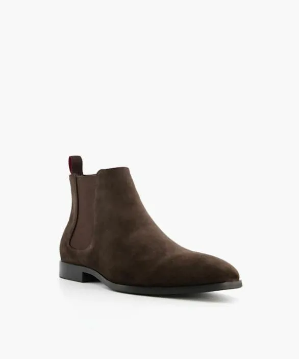 Dune London Smart Boots Men Mantle Dark Brown AlmondToe Chelsea Boots Brown