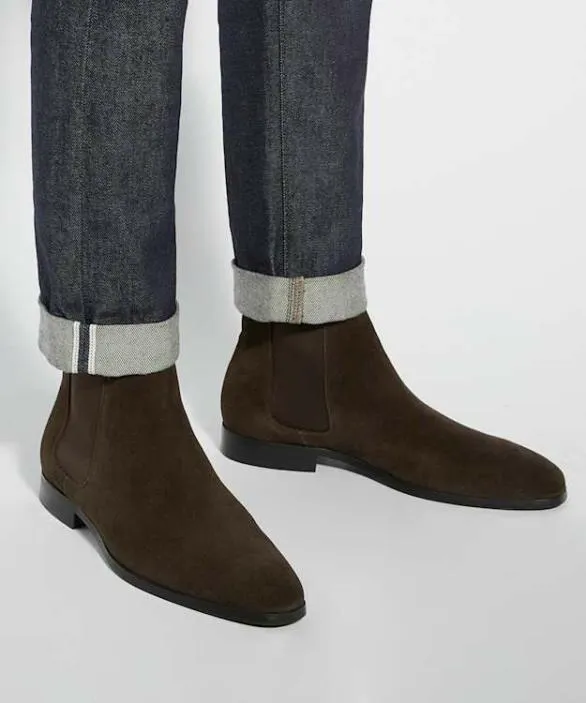 Dune London Smart Boots Men Mantle Dark Brown AlmondToe Chelsea Boots Brown