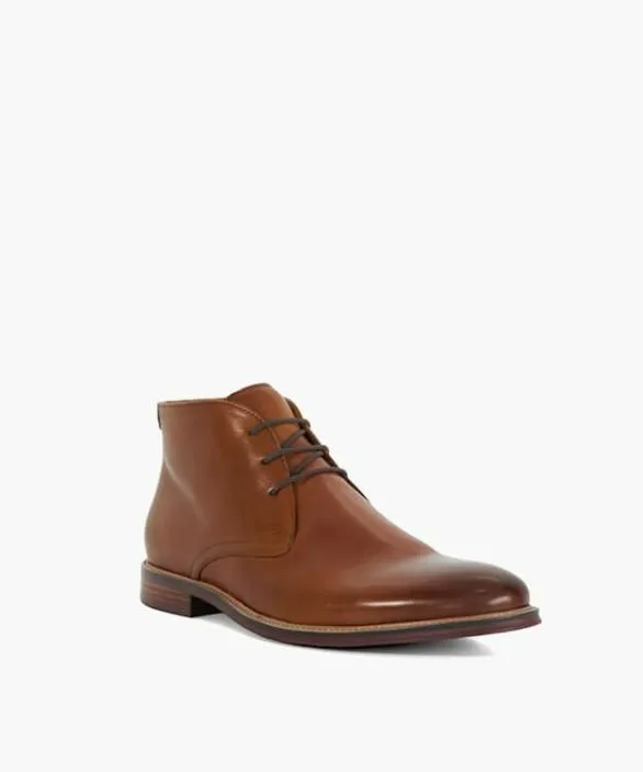 Dune London Smart Boots Men Millers Tan Round Toe Lace Up Boots Brown