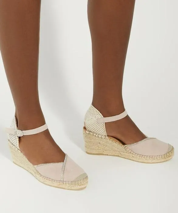 Dune London Wedge Sandals Women Kamii Blush Embellished Raffia Wedge Sandals Neutral