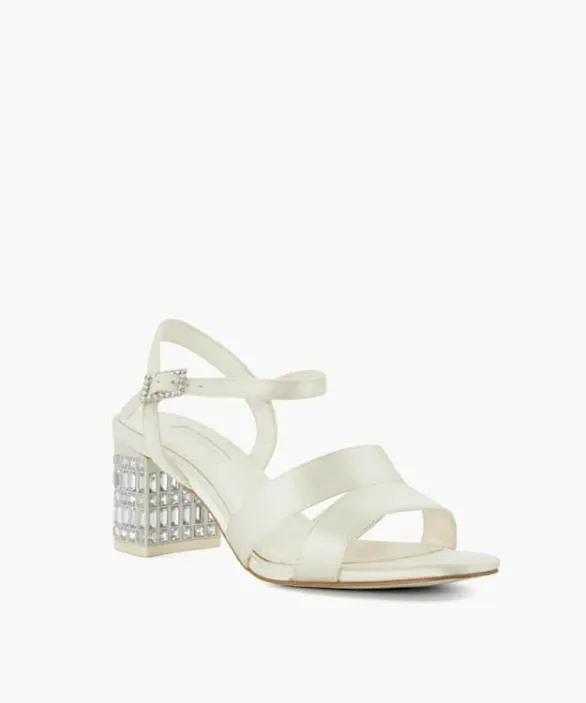 Dune London White Sandals Women Matrimonie Ivory Jewel Embellished Block Wedding Heels White