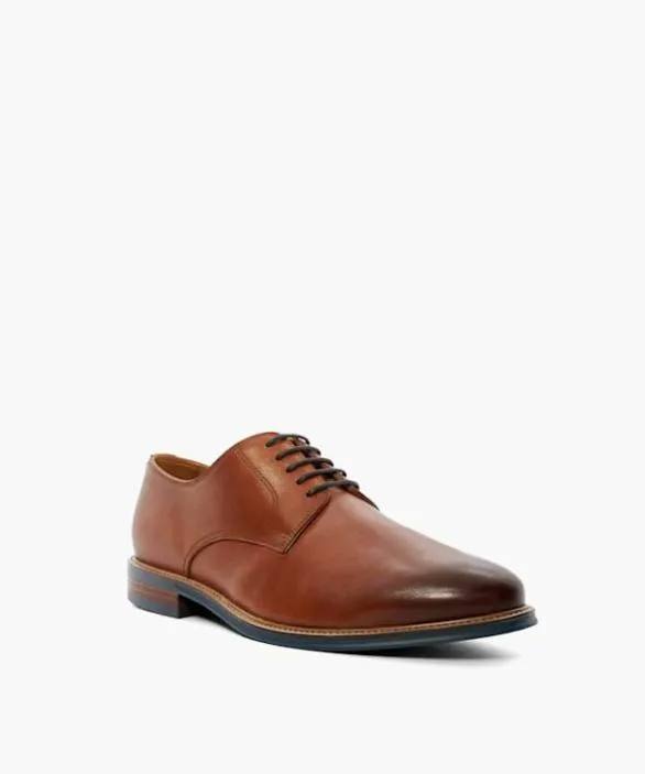 Dune London Wide Fit Shoes Men Stanleyy Tan Natural Wood Sole Gibson Shoes Brown
