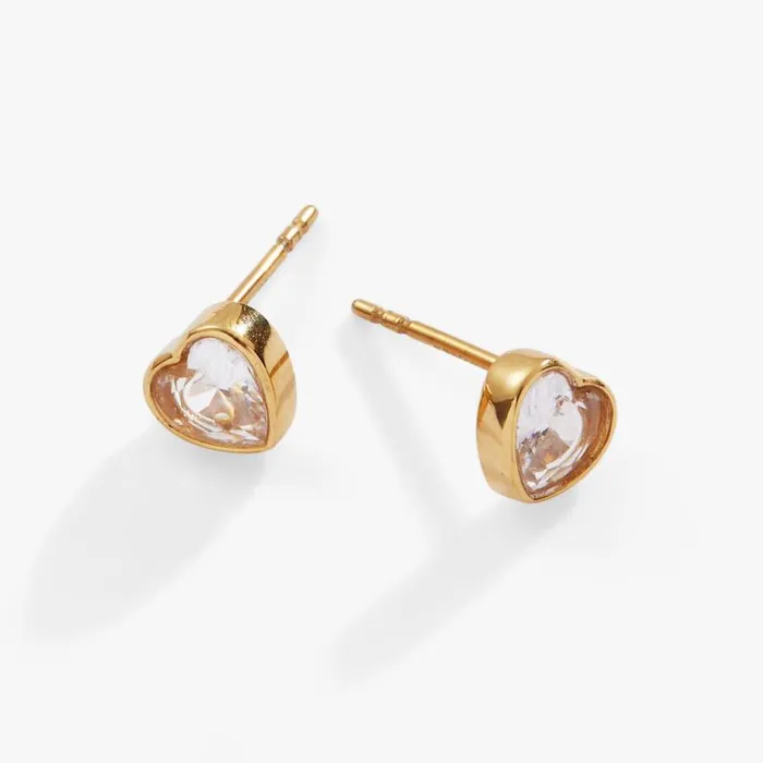 Earrings Women Alex And Ani Crystal Heart Mini Stud Earrings Stainless Steel Gold