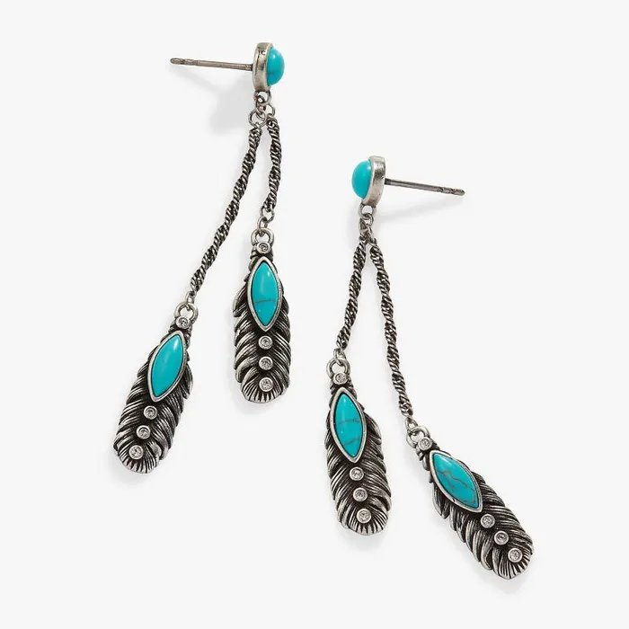Earrings Women Alex And Ani Turquoise Feather Earrings Silver