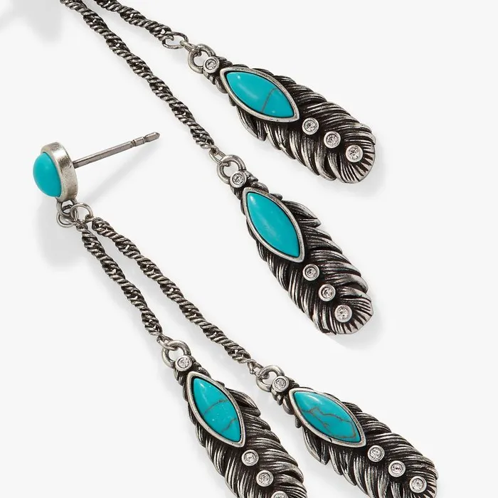 Earrings Women Alex And Ani Turquoise Feather Earrings Silver