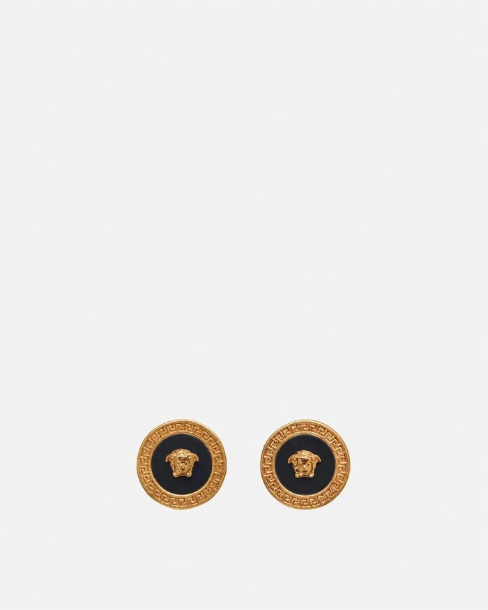 Earrings WomenMen Versace Enamel Medusa Stud Earrings Blackgold