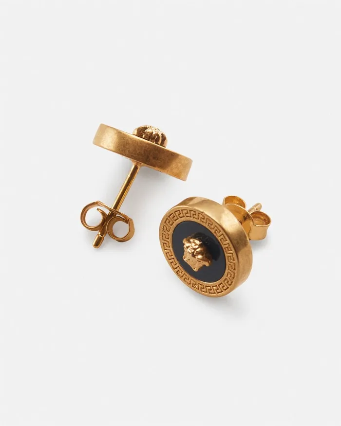 Earrings WomenMen Versace Enamel Medusa Stud Earrings Blackgold