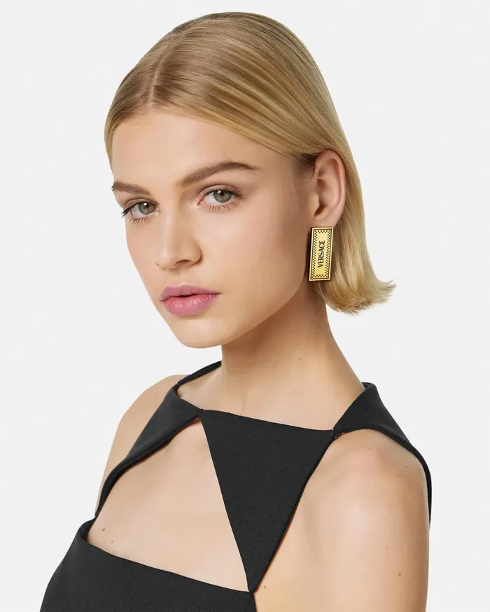 Earrings Women Versace 90s Vintage Logo Earrings Blackgold