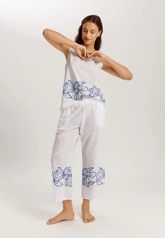 Embroidered Cotton Cropped Pants White Women HANRO Pajama Bottoms