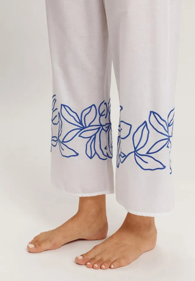 Embroidered Cotton Cropped Pants White Women HANRO Pajama Bottoms
