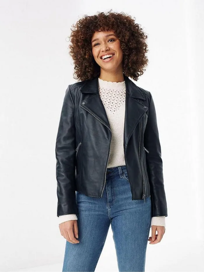 Fat Face Coats and Jackets Black Leather Bethany Biker Jacket 8211 Women