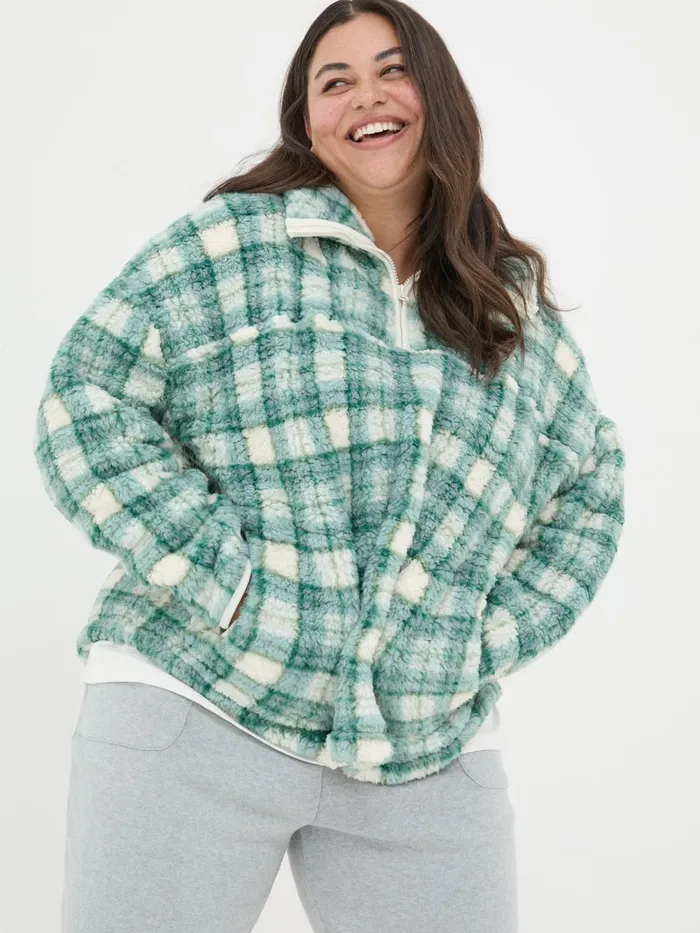 Fat Face Coats and Jackets Green Check Borg Half Zip Fleece 8211 Women Fat Face Coats and Jackets Green Check Borg Half Zip Fleece 8211 Women