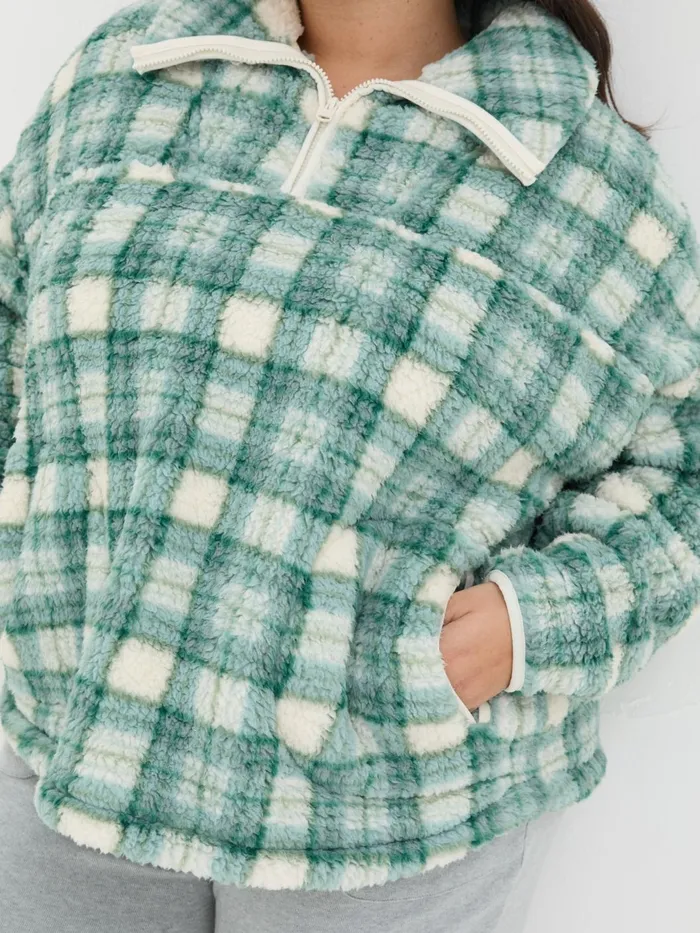 Fat Face Coats and Jackets Green Check Borg Half Zip Fleece 8211 Women Fat Face Coats and Jackets Green Check Borg Half Zip Fleece 8211 Women