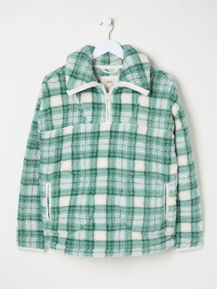 Fat Face Coats and Jackets Green Check Borg Half Zip Fleece 8211 Women Fat Face Coats and Jackets Green Check Borg Half Zip Fleece 8211 Women