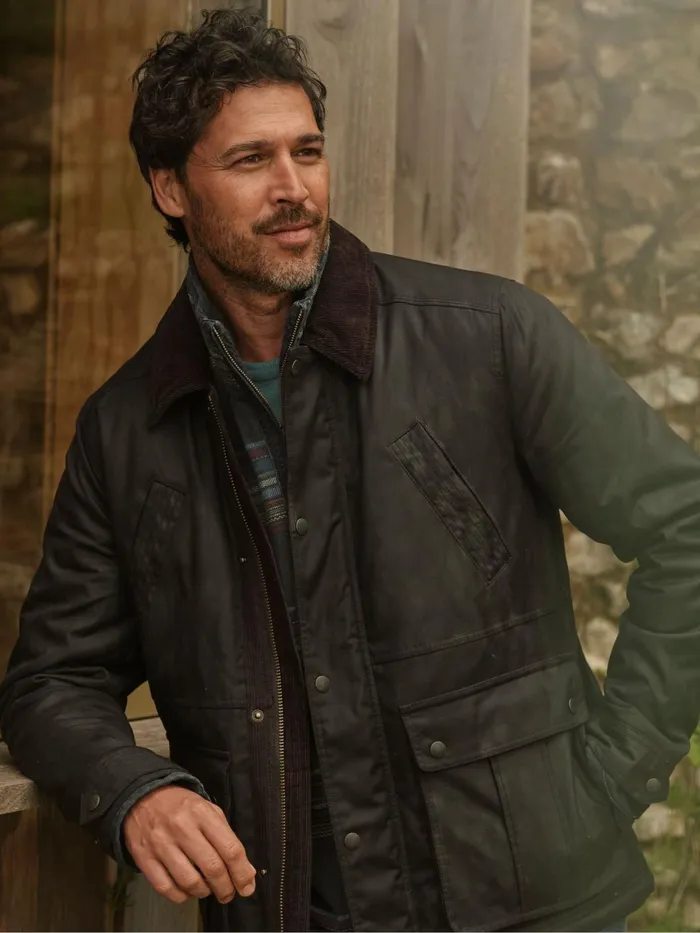 Fat Face Coats and Jackets Hawker Washed Black Waxed Jacket 8211 Men