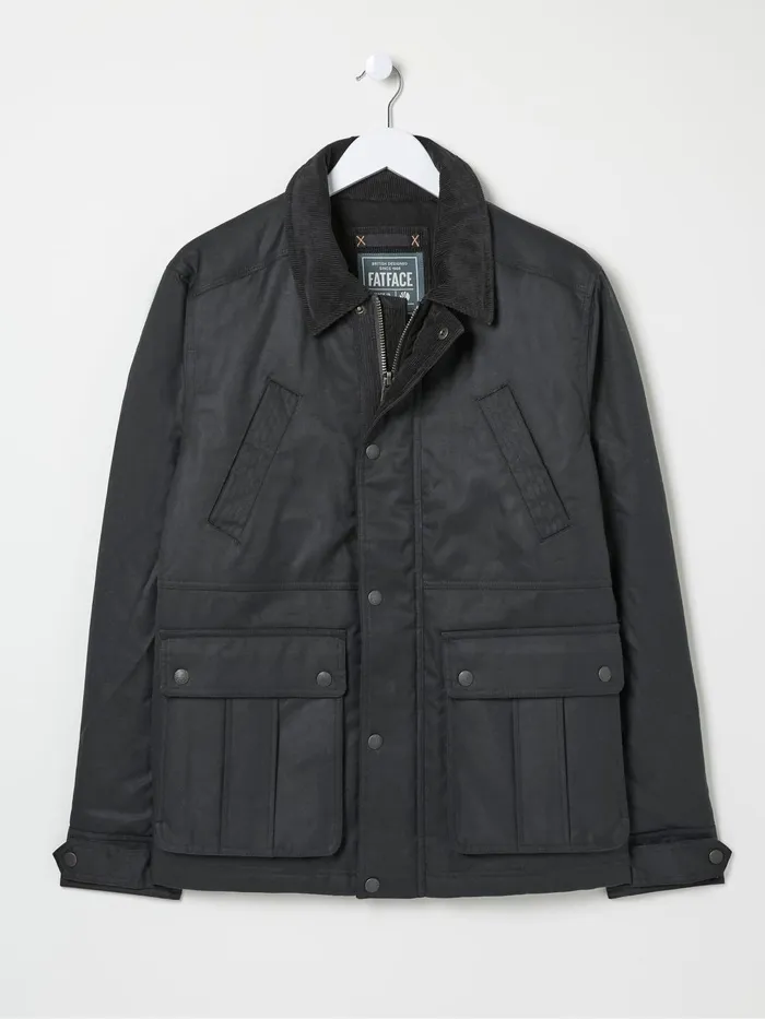 Fat Face Coats and Jackets Hawker Washed Black Waxed Jacket 8211 Men