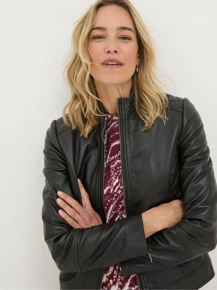 Fat Face Coats and Jackets Leanna Black Quilted Leather Jacket 8211 Women