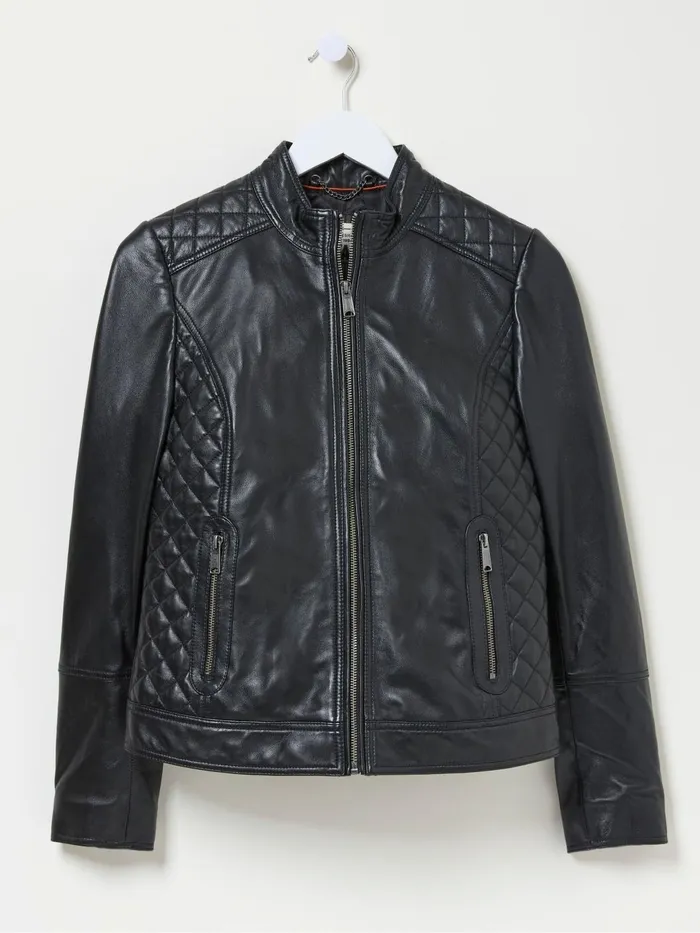 Fat Face Coats and Jackets Leanna Black Quilted Leather Jacket 8211 Women