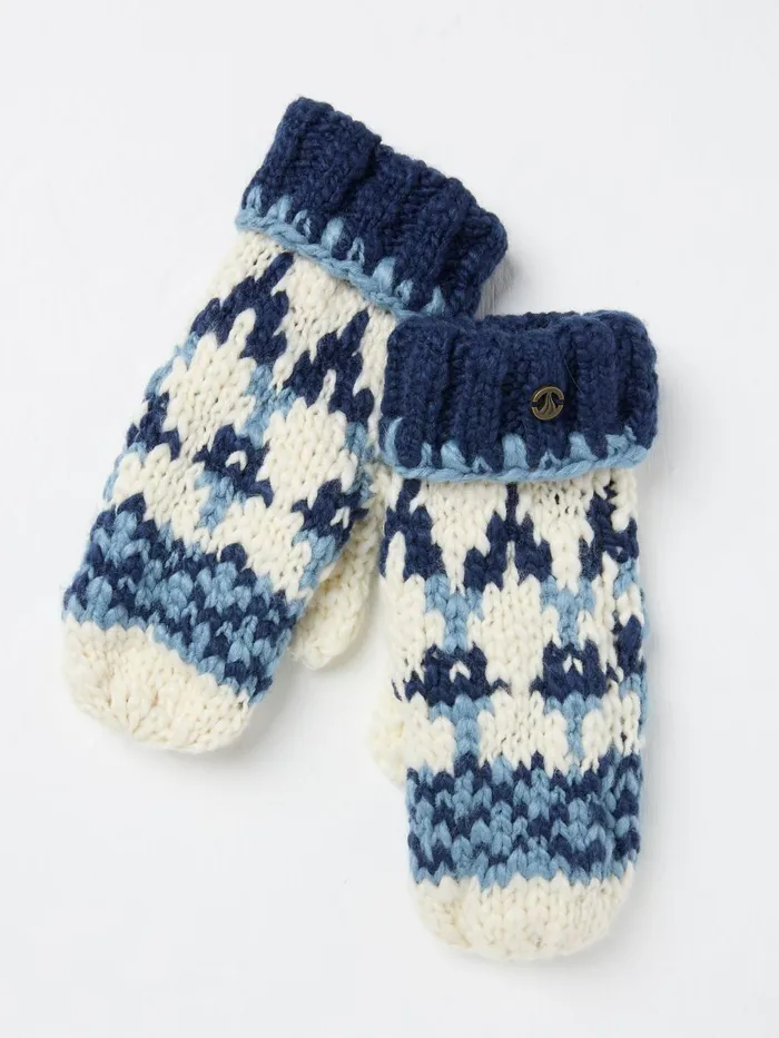 Fat Face Gloves Blue Chunky Knit Mittens 8211 Women