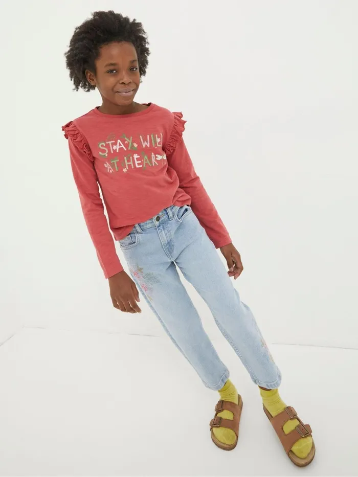 Fat Face Jeans and Leggings Blue Embroidered Denim Jeans 8211 Kids